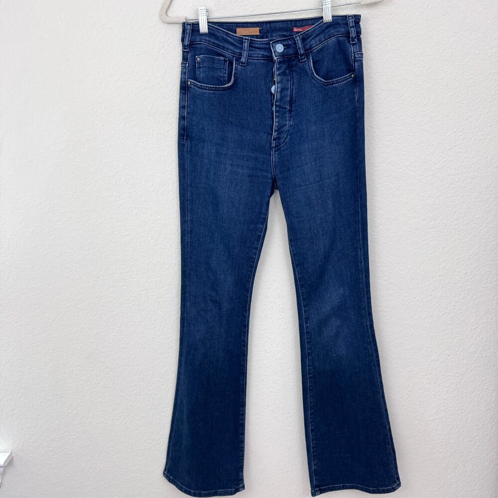 Anthro Pilcro Womens Flare Denim Jeans Size 27 Button Fly Cotton Stretch Blue